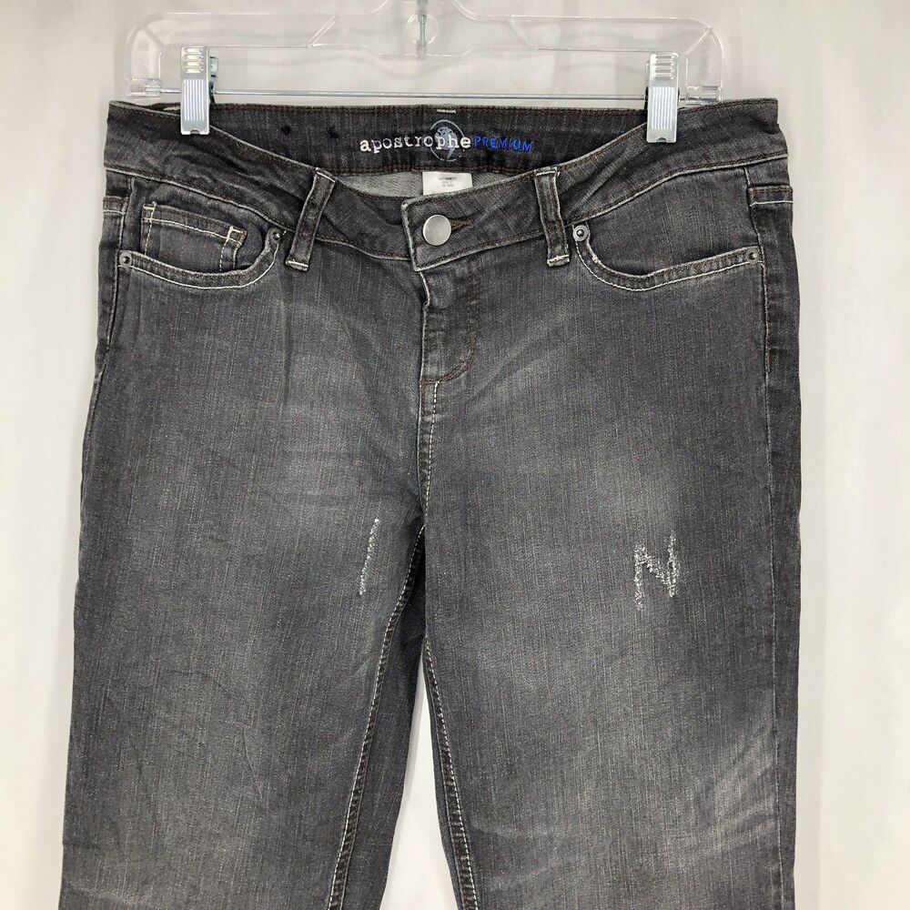 Apostrophe Premium Boot Cut Charcoal Gray Distressed Denim jeans 10 33x32